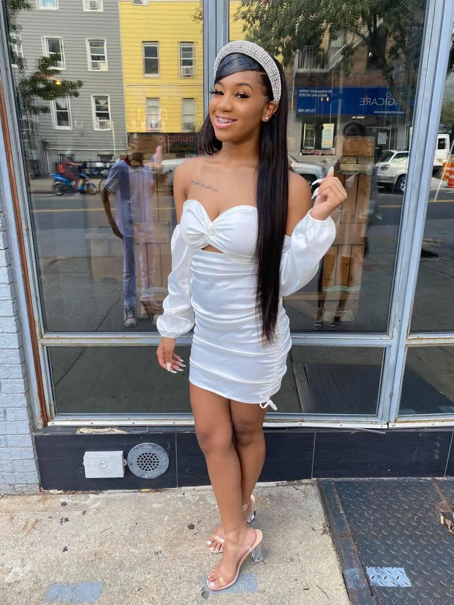 Diynav White Homecoming Dress with Long Sleeves,White Party Dress HZ1017