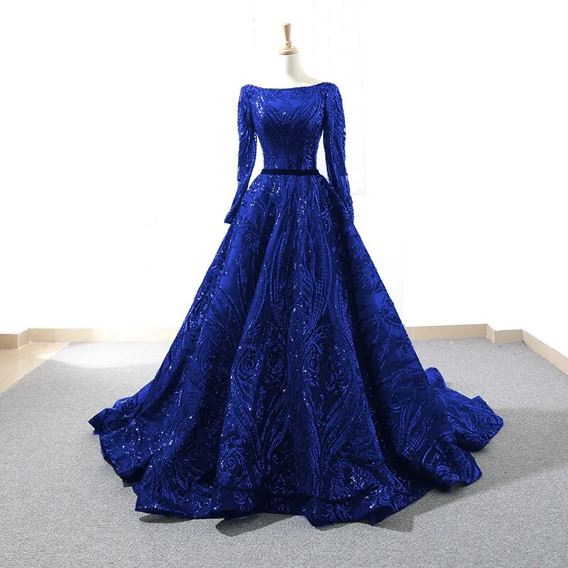 Diynav Wine Red A-Line Luxury Wedding dress 2025 Vintage Long Sleeve Sequined Evening Gowns Plus Size HZ1017 - Image 4