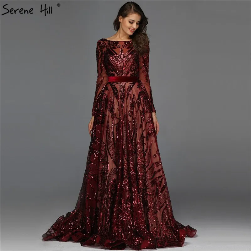 Diynav Wine Red A-Line Luxury Wedding dress 2025 Vintage Long Sleeve Sequined Evening Gowns Plus Size HZ1017 - Image 9