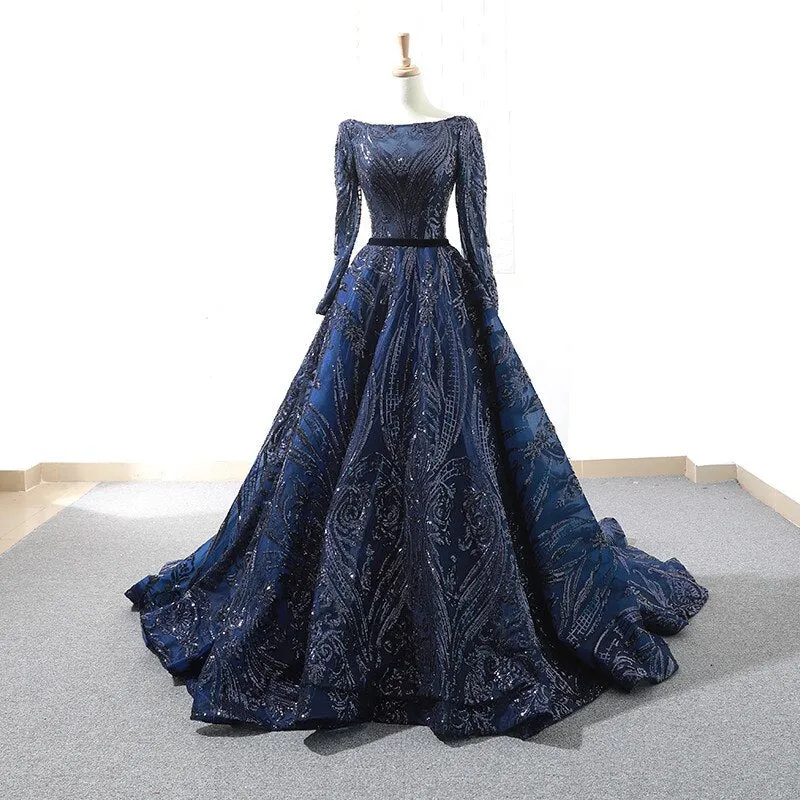 Diynav Wine Red A-Line Luxury Wedding dress 2025 Vintage Long Sleeve Sequined Evening Gowns Plus Size HZ1017 - Image 5