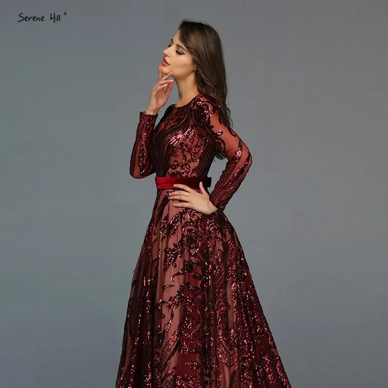 Diynav Wine Red A-Line Luxury Wedding dress 2025 Vintage Long Sleeve Sequined Evening Gowns Plus Size HZ1017 - Image 10