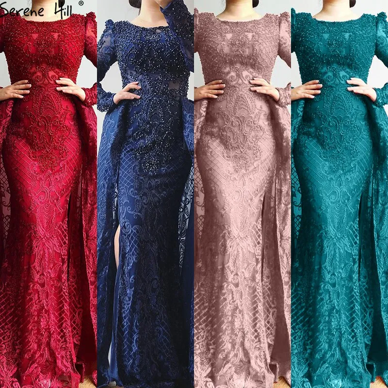 Diynav Wein Rot Lange Puff ?rmeln Mit Zug Abendkleider Meerjungfrau Kleider 2025 Formale Kleid F??1r frau Ruhigen Hill HZ1017 - Image 2