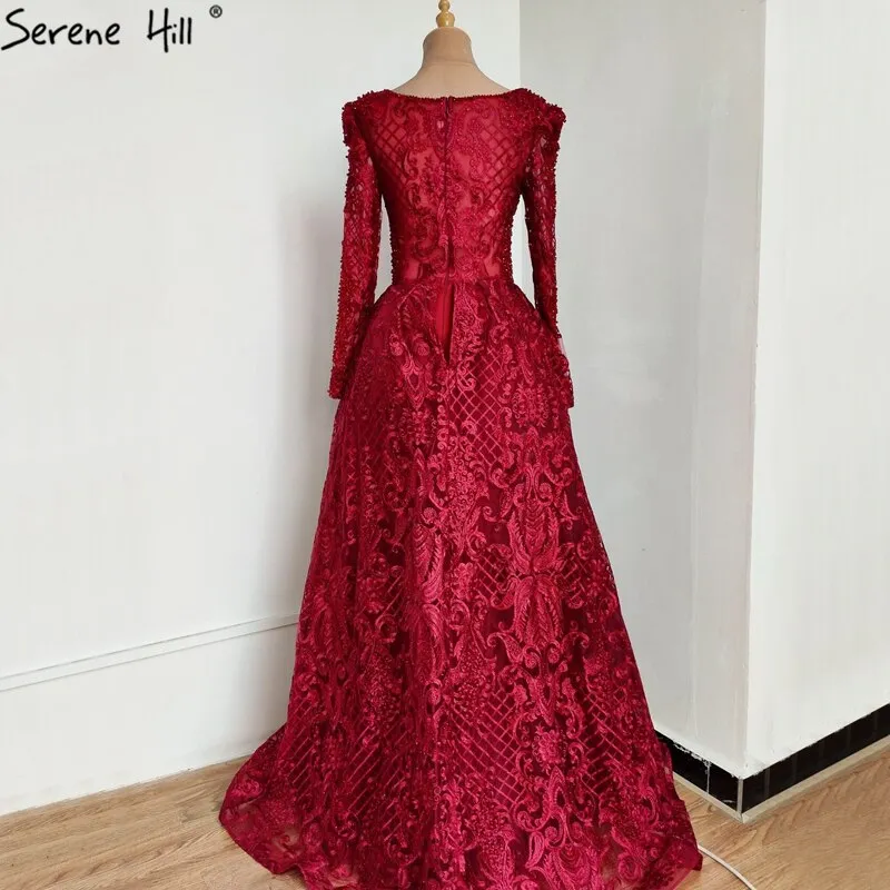 Diynav Wein Rot Lange Puff ?rmeln Mit Zug Abendkleider Meerjungfrau Kleider 2025 Formale Kleid F??1r frau Ruhigen Hill HZ1017 - Image 5