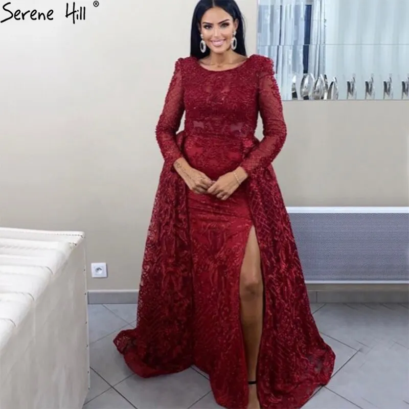 Diynav Wein Rot Lange Puff ?rmeln Mit Zug Abendkleider Meerjungfrau Kleider 2025 Formale Kleid F??1r frau Ruhigen Hill HZ1017 - Image 3