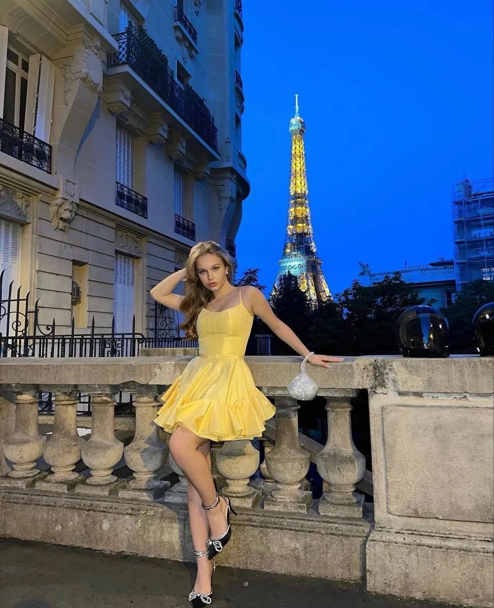 Diynav Spaghetti Straps Yellow Homecoming Dress Yellow Graduation Dress For Teen HZ1017