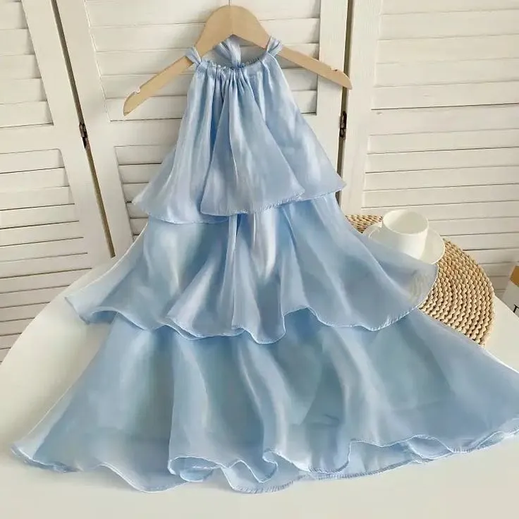 Diynav Blue Organza Halter Layered Mini Prom Dress Homecoming Dress HZ1017
