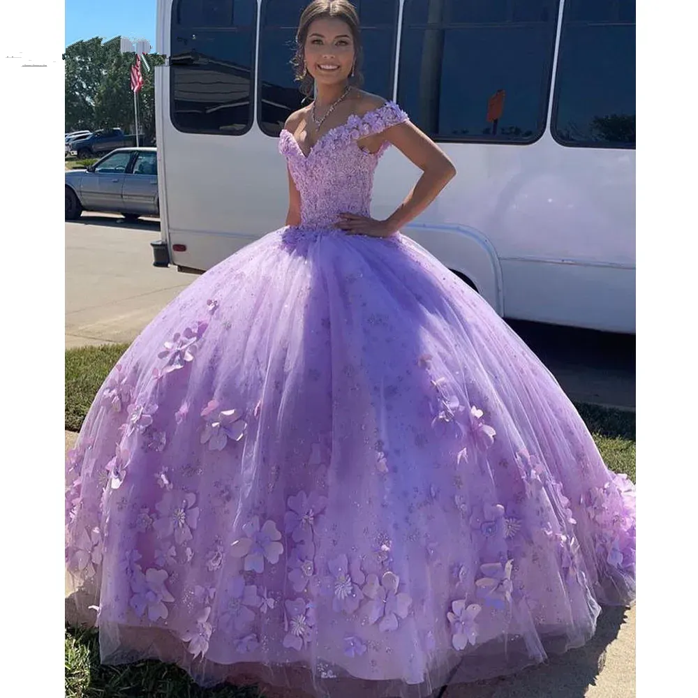 Diynav Lavender Off The Shoulder Ball Gown,Sweet 16 Dress,Princess Dress HZ1017
