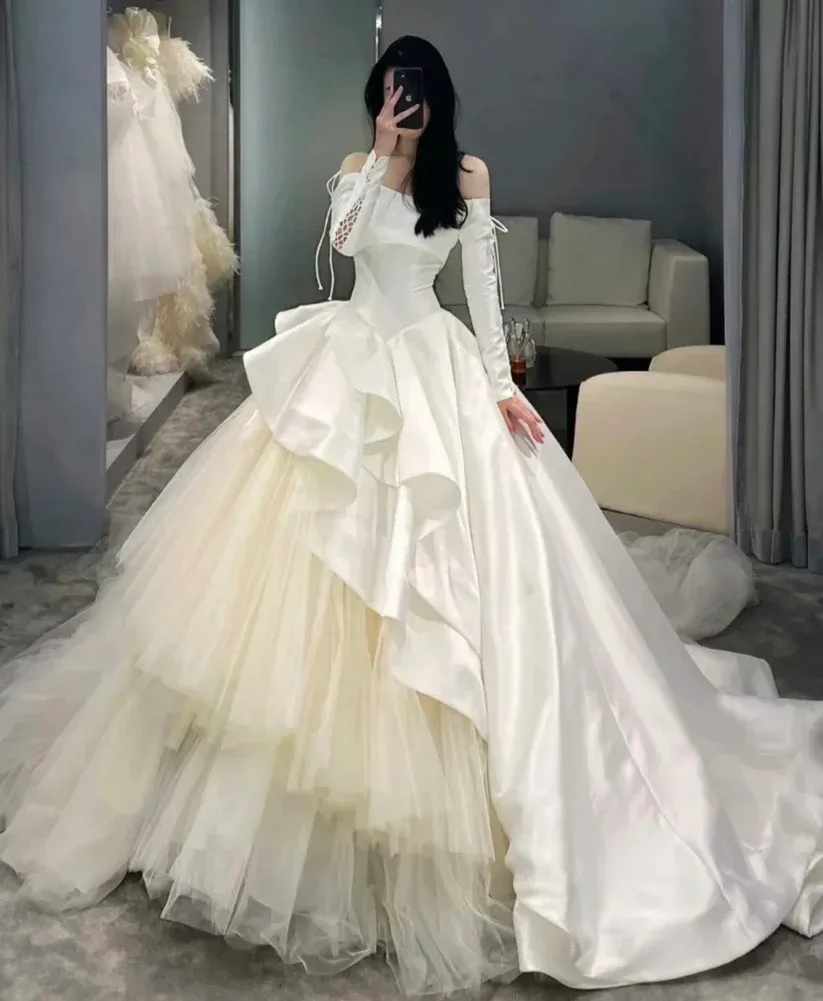 Diynav A-line Long Sleeves Wedding Dress,Bridal Gown HZ1017 - Image 4