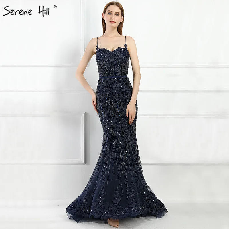 Diynav Sale no return no refundSale Navy Blue Luxury Mermaid Lace Elegant Evening Dresses Spaghetti Strap Beaded 2025 For Women Party HZ1017