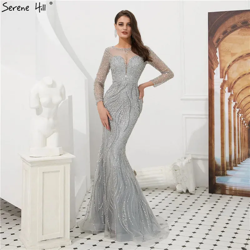 Diynav Long Sleeves Luxury Formal Evening Dresses Mermaid Beading Sequined Fashion Evening Gowns 2025 HZ1017