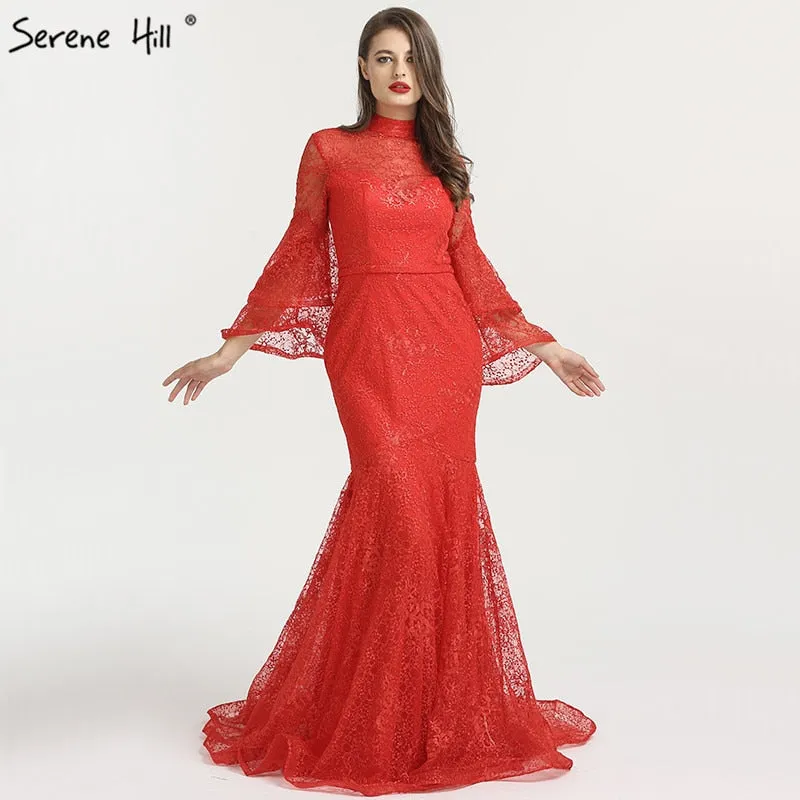 Diynav Sale no return no refund Sale Mermaid High Collar Fashion Evening Dresses 2025 Long Sleeves Lace Sexy Formal Evening Gowns HZ1017