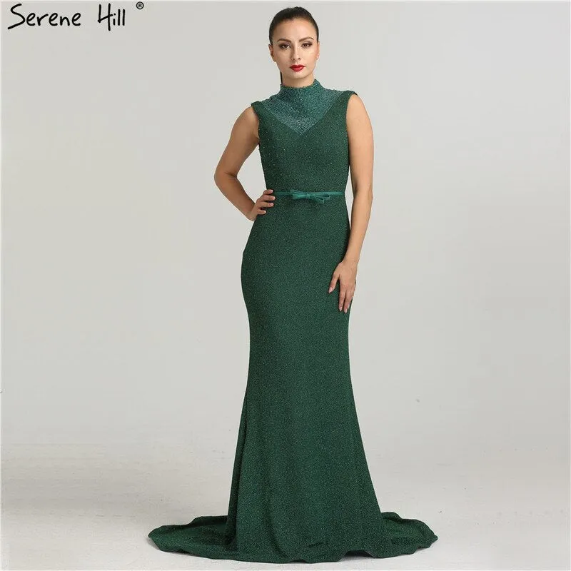 Diynav Sale no return no refundSale Newest Designer Green Glitter Evening Dresses Fashion High Collar Sleeveless Mermaid Evening Gowns 2025 New HZ1017