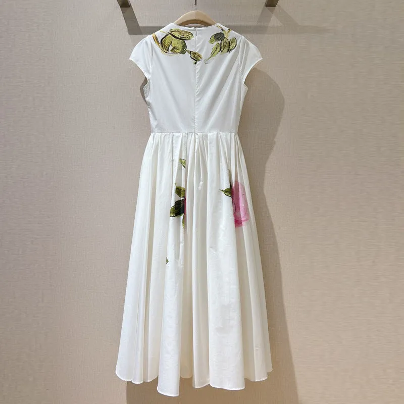 Diynav Generous And Well-Rounded Red Flowers On The Red Background Of The Waist Comfortable Cotton Cloth In The Long-Term Dress Station Women's Spring And Summer 2025