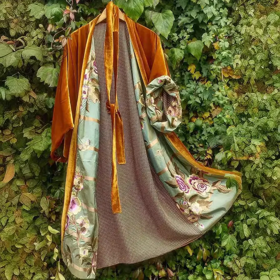 Diynav Large-Size Korean Velvet Belt Color Clove Digital Flower Dress Dress Pyjamas