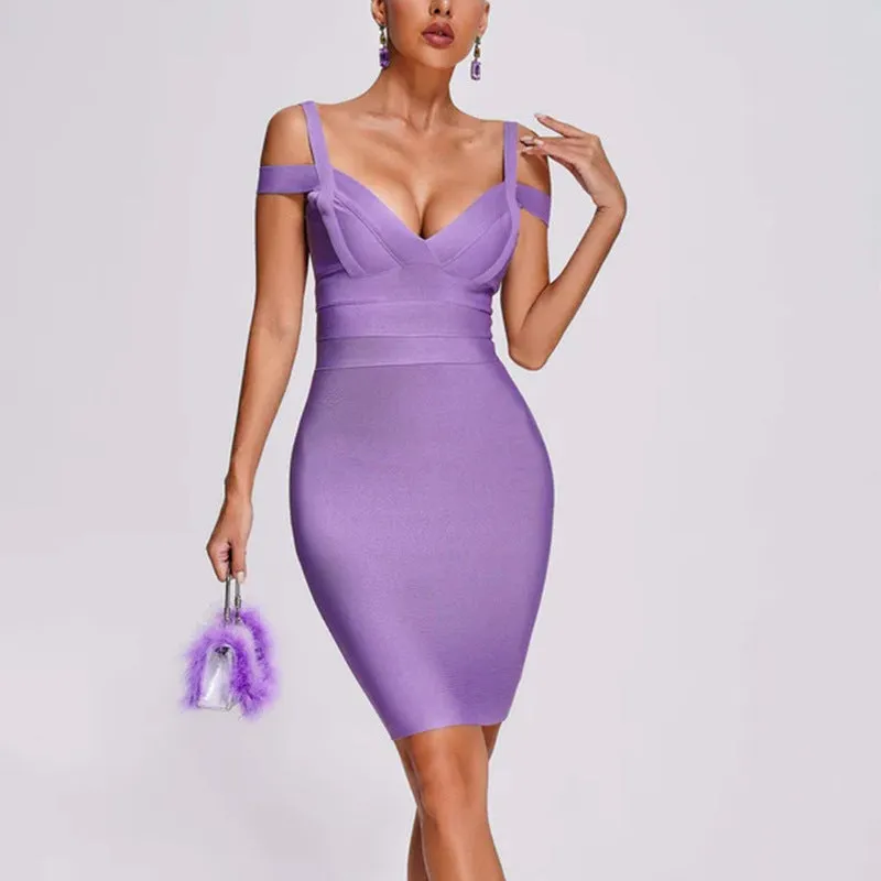 Diynav Bandage Dress Sexy V-Neck Dress Bare Back Tight Banquet Evening Dress Bag Hip Dress New