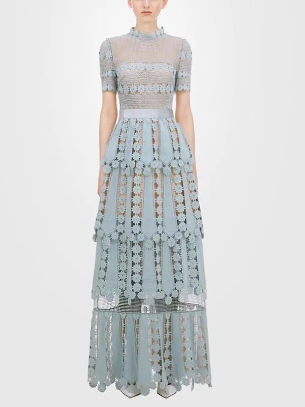 Diynav High-End Heavy Industry Lace Embroidery Long Dress High-Waist Big-Name Design Sexy Dress SP
