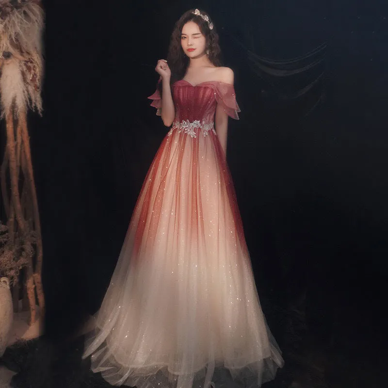 Diynav Shoulder Evening Dress Dress Woman 2025 New Wedding Banquet Dress Atmosphere Thin Brat Bride Toast