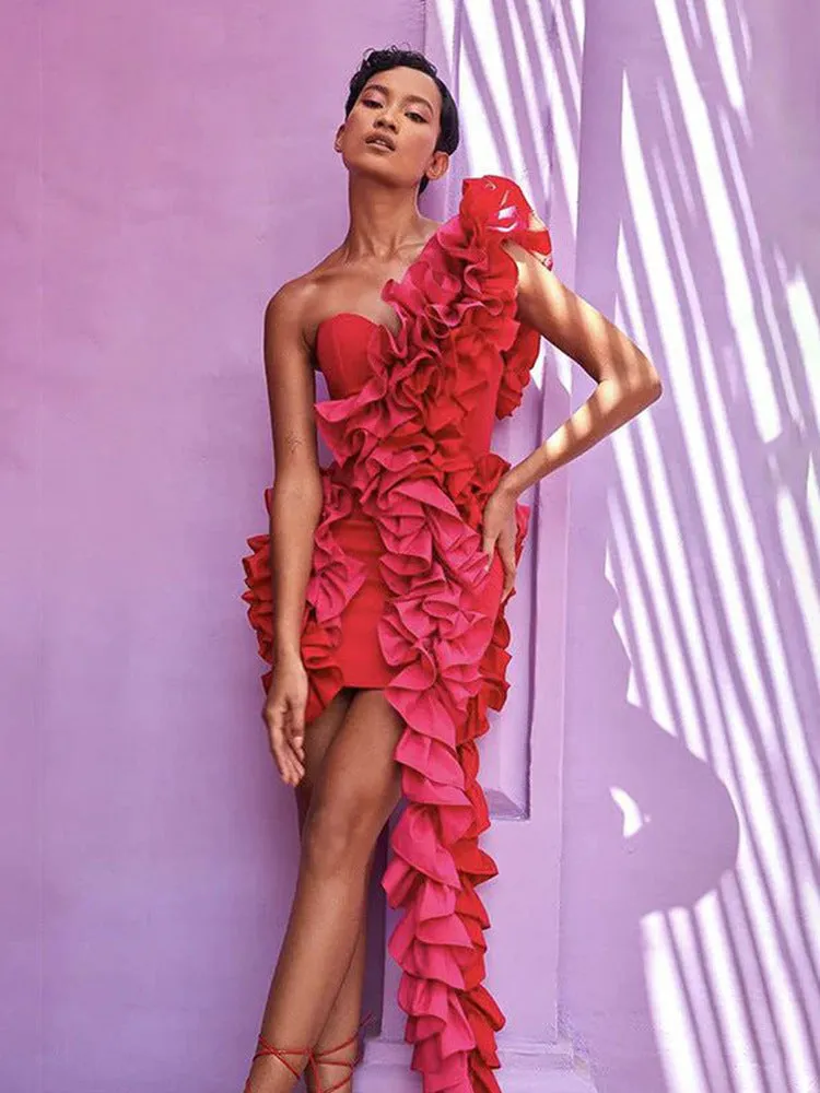 Diynav Sexy Shoulder Bag Hip Dress High-End Temperament Hit The Color Lotus Leaf Dress Skirt Skirt Skirt Dress Skirt