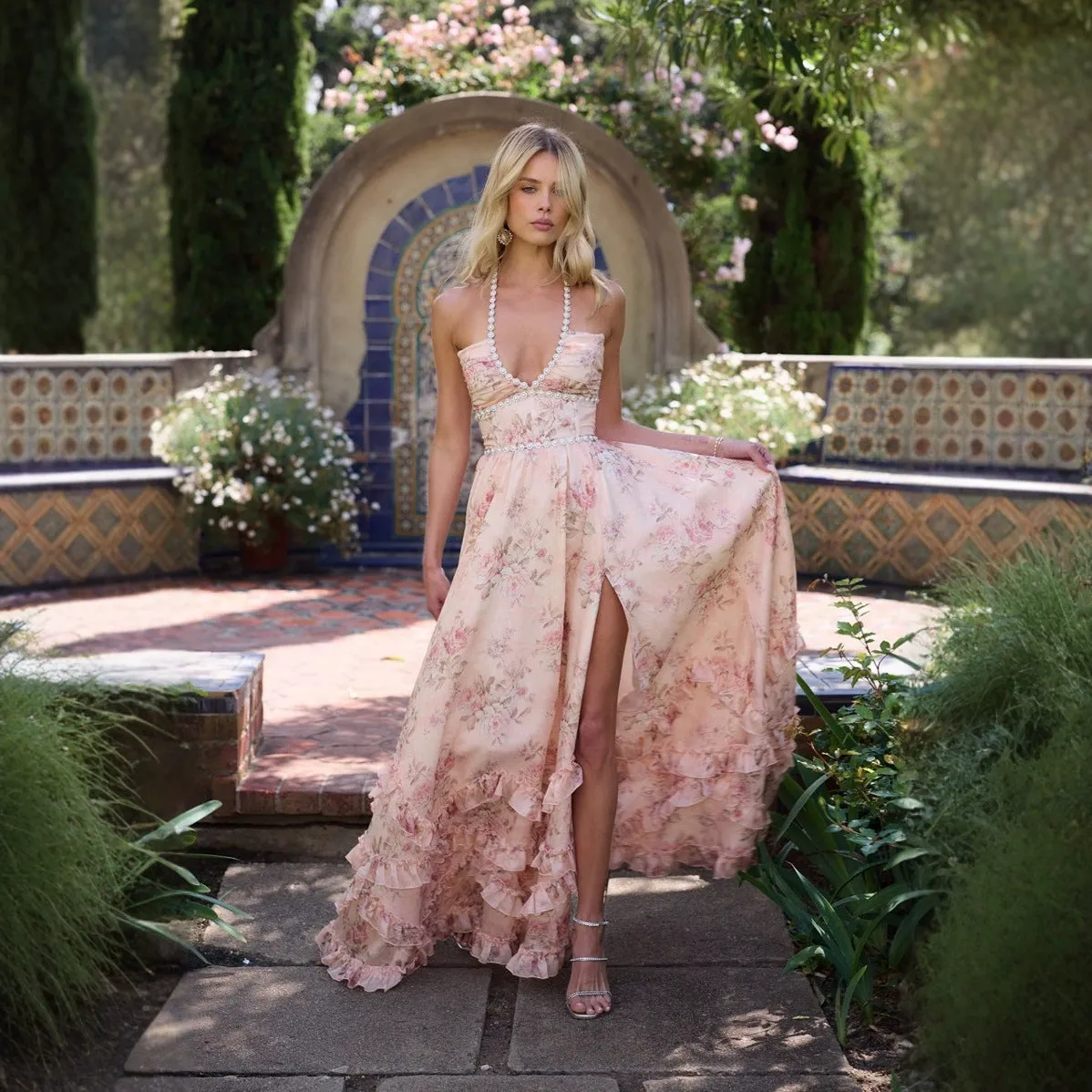 Diynav And Summer Explosion Of Women's Elegant Temperament Dress Print Body Swing Holiday Sling Dress