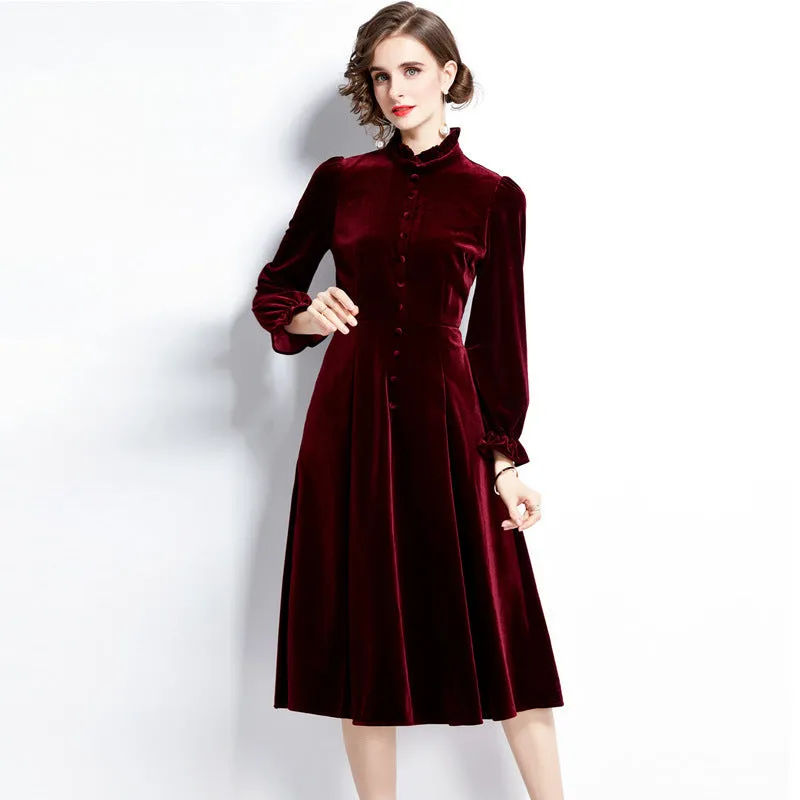 Diynav At The New Women's Elegant And Fashionable Court Style Hepburn Long-Sleeved Velvet Dress In Autumn And Winter 2025