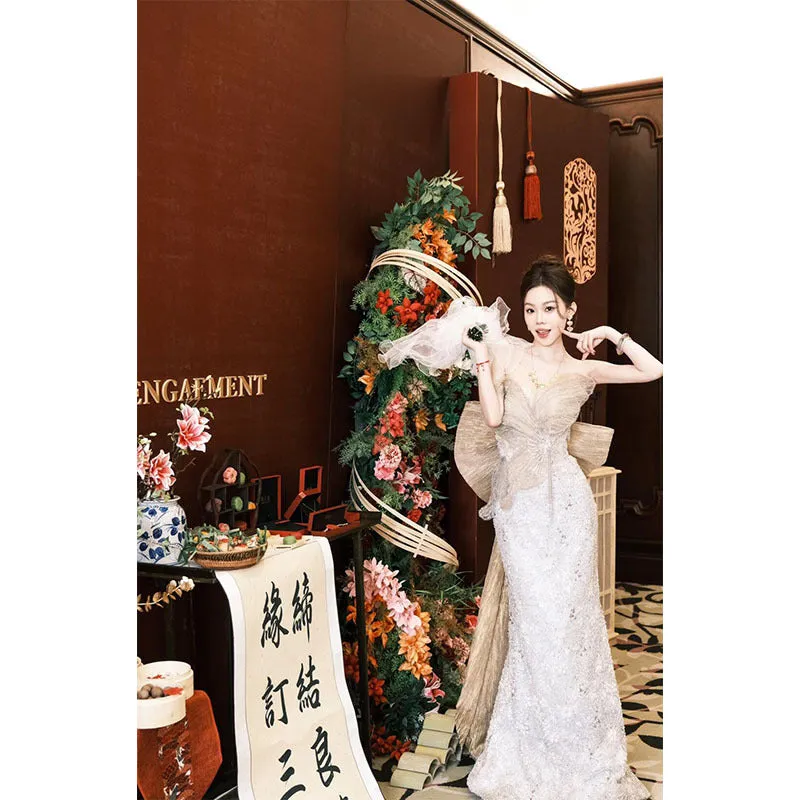 Diynav Dress Corset Dress Temperament Famous High-End Goddess Fan High-End Banquet Toasting Clothes Light Fishtail Dress