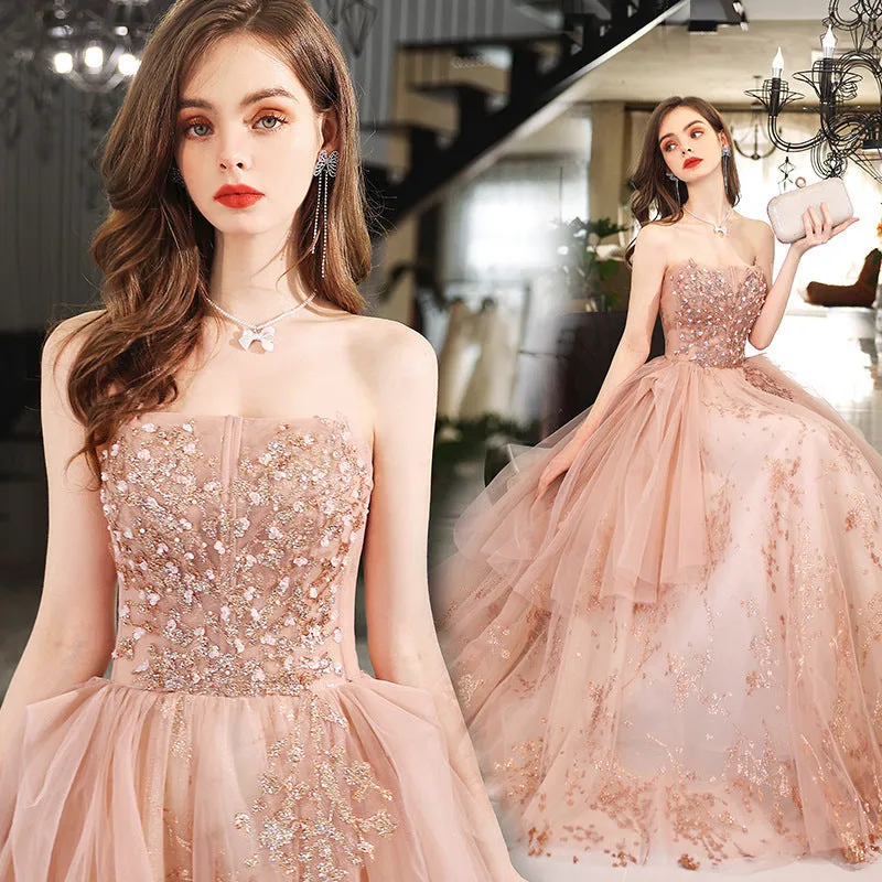 Diynav Shoulder Ebay Evening Dress 2025 New High-End Atmospheric Pink Birthday Party Host Wedding Dress Dress Woman
