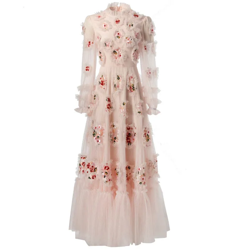 Diynav Industry Lily Three-Dimensional Lace Collar Long-Sleeved Lotus Side Princess Dress New Women's Autumn And Winter 2024