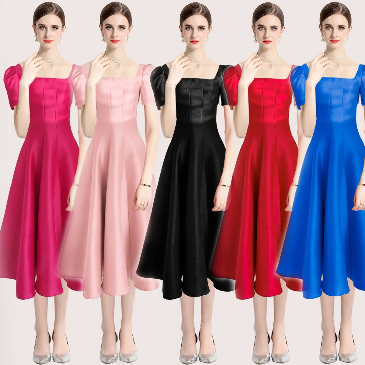 Diynav Hepburn Style Temperament Pure Color Folds To The Waist Slim Hem Solid Color Dress Dress Summer