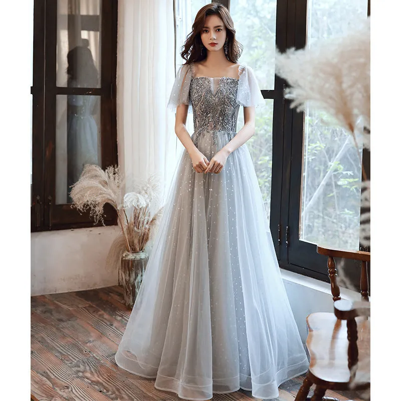 Diynav Shoulder Evening Dress 2025 New Temperament Elegant Fairy Dream Net Yarn Bridesmaid Lady Long Dress