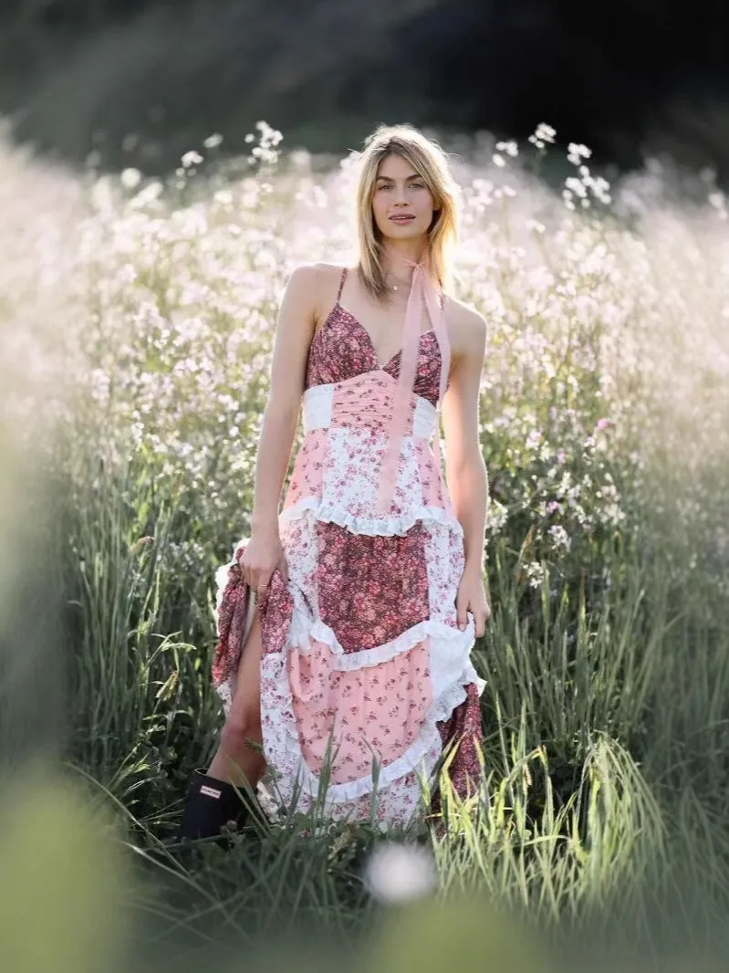 Diynav Holiday Style Simple Sexy Lace Splicing Design Floral Sling Skirt