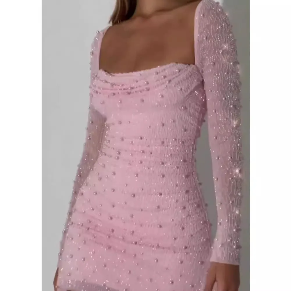 Diynav Sexy Party Female Nail Bead Design Feeling Body-Body-Suited Toss Dress