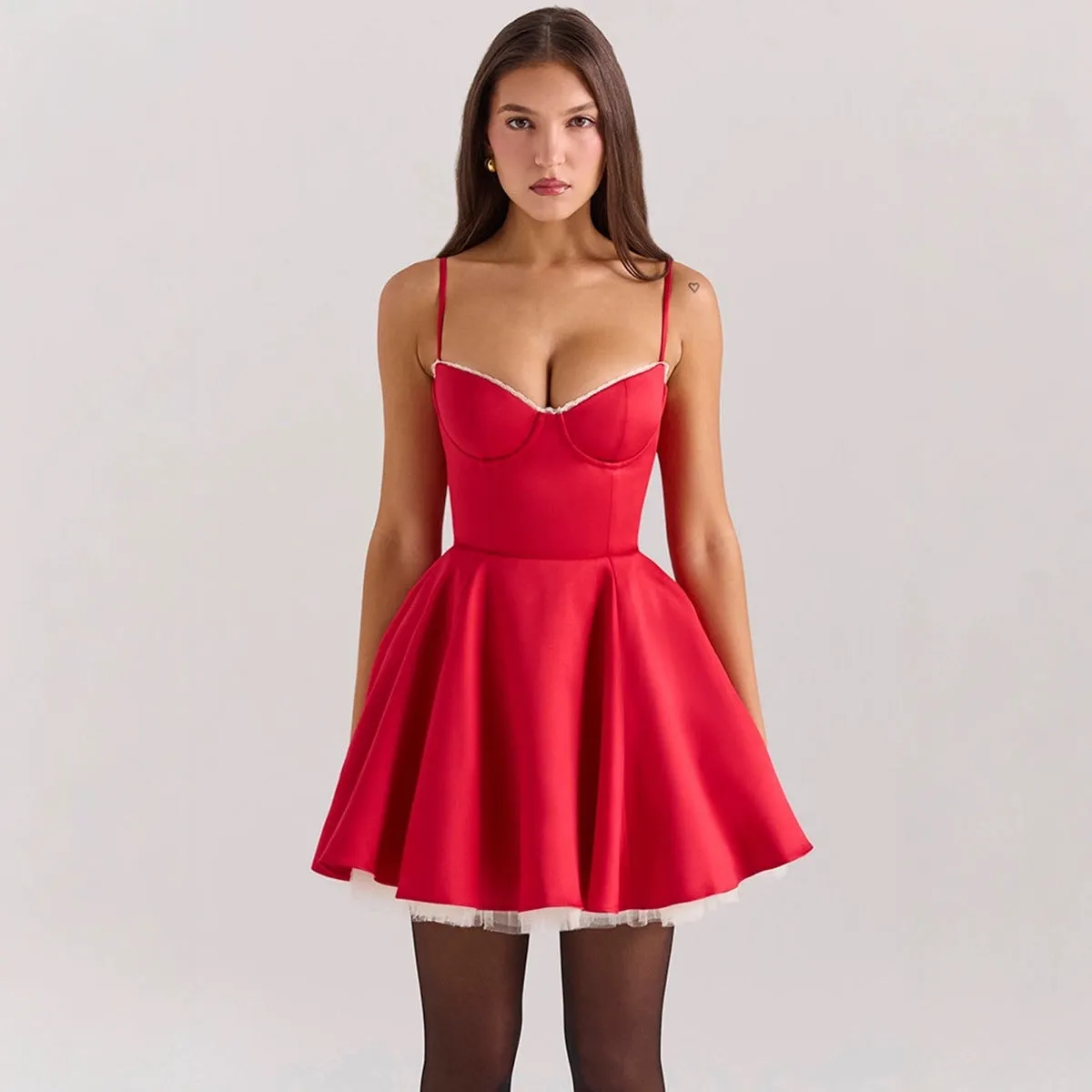 Diynav New Sweet Cute Fish Bone Waist Net Yarn Black Sling Lace Ponpable Skirt