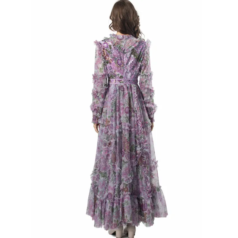 Diynav Industry Lien Embroidered Purple Lotus Leaf Side Princess Long Sleeve Dress Dress Autumn And Winter Women's New 2024