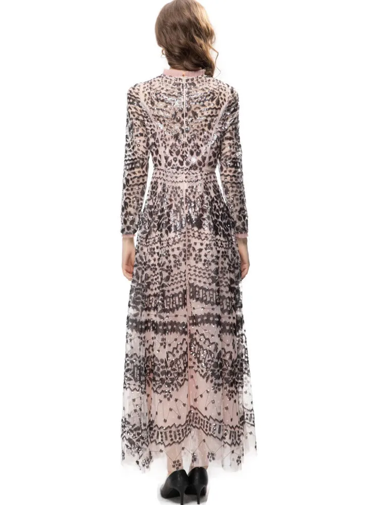 Diynav Leash Mesh Long Sleeves Slim Dress Long Dress Autumn And Winter Women's New 2025