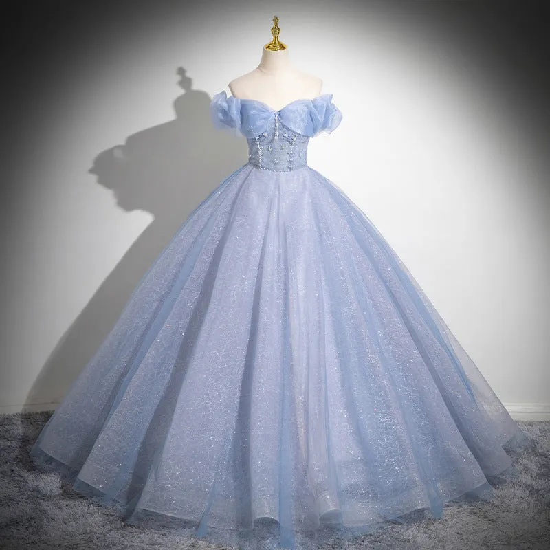 Diynav Shoulder Light Blue Vocal Art Exam Performance Dress Solo Fluffy Skirt Princess Adult Ceremony Presided Over The Annual Meeting Dress