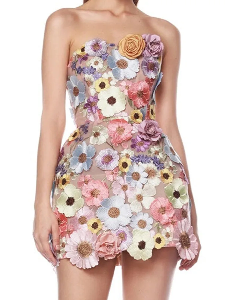 Diynav Women's New Sexy Body Trim Corset Dress Flower Decoration A Skirt Banquet Evening Dress Dress