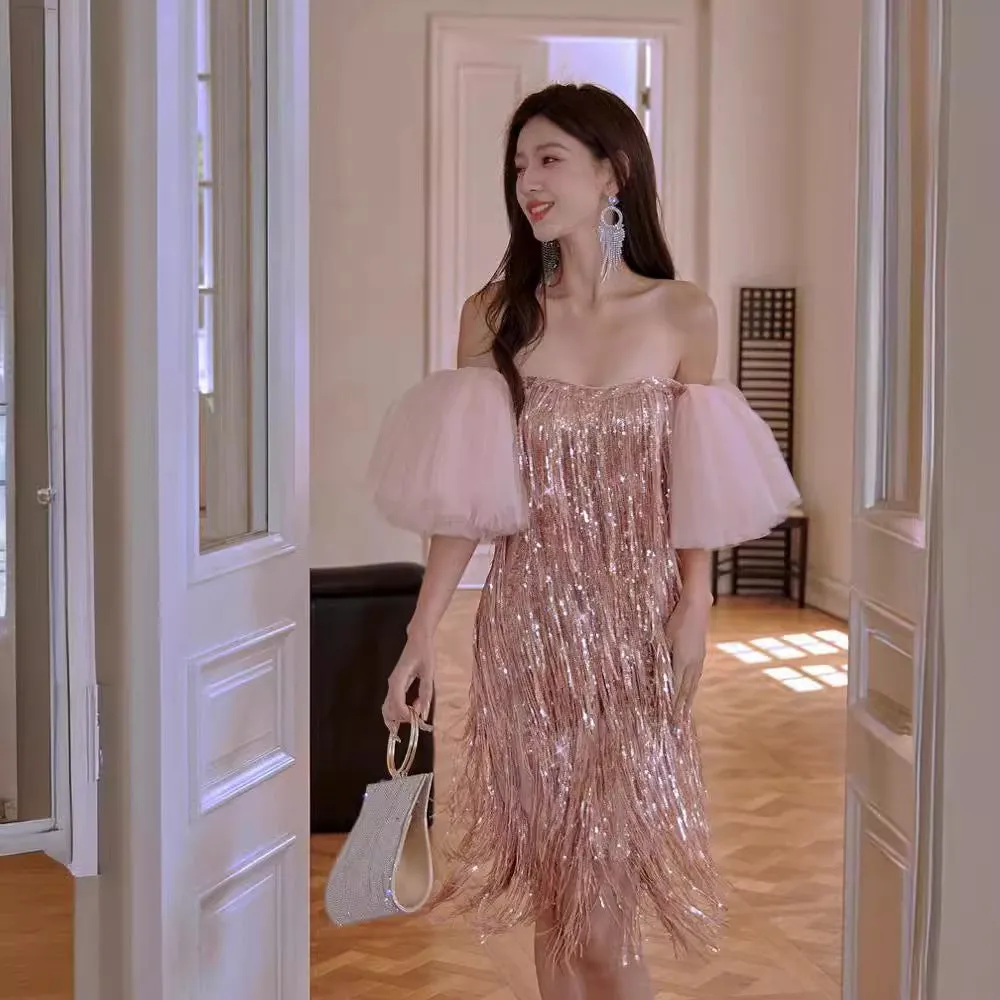 Diynav Dress 2024 New Star Plating Tset Skirt Futon Gatsby Bubble Sleeve Birthday Dress Small Dress