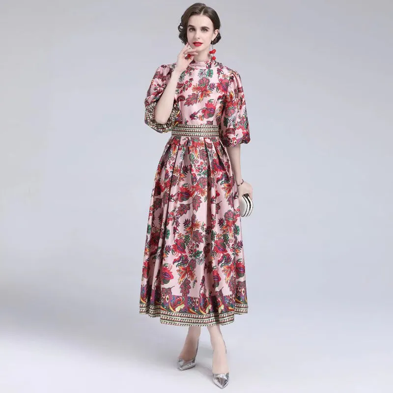 Diynav Collar Beautiful Print Bubble Sleeves Retro Style Dress New Women's Autumn And Winter 2025