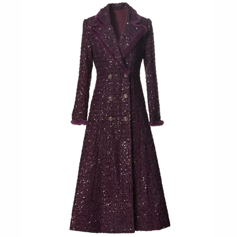 Diynav Industry Wool Long-Sleeved Sleeves Clame Collar Fashion Double Buckle Purple Coat Woman New Spring And Autumn 2025