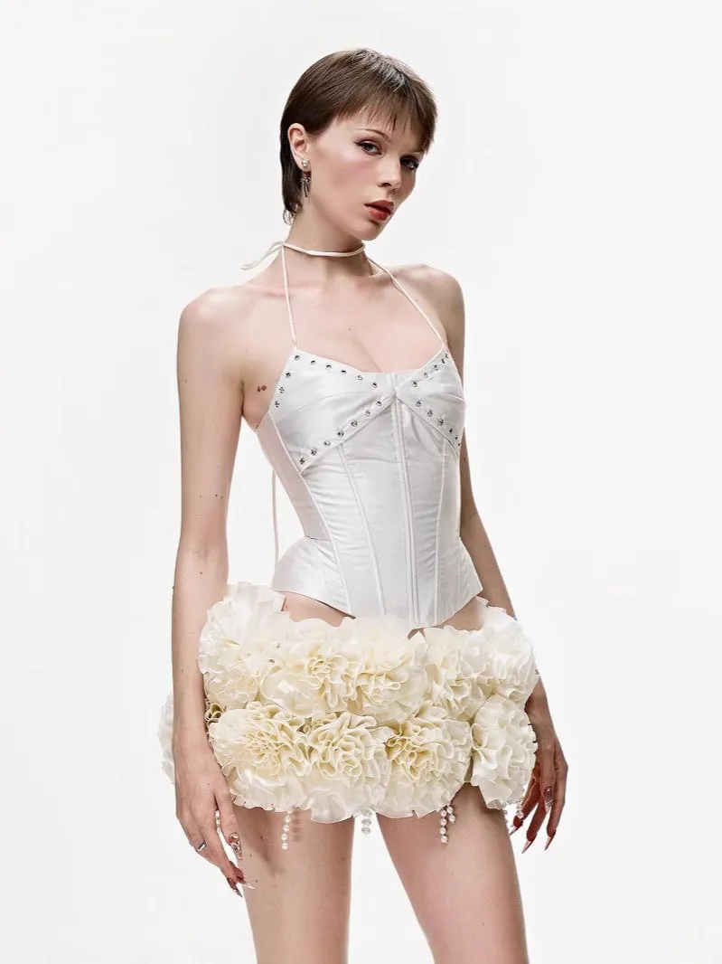 Diynav Fish Bone Adjustable Strapped Braped Short Skirt 2-Piece Floral Boa Boamini Skirt Fashion Set