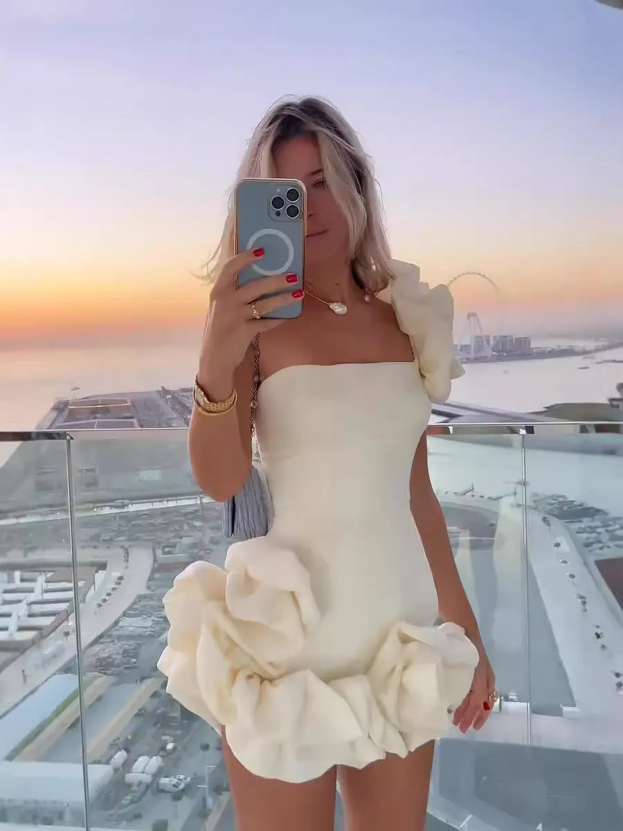 Diynav New Sexy Dress Skirt Irregular Lotus Ribs Waist Dress