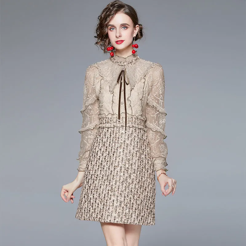 Diynav Industry Nail Embroidery Lotus Leaf Lace Sleeve Splicing Lion Coarse Flowers In Dress Women's 2025 New Spring And Autumn