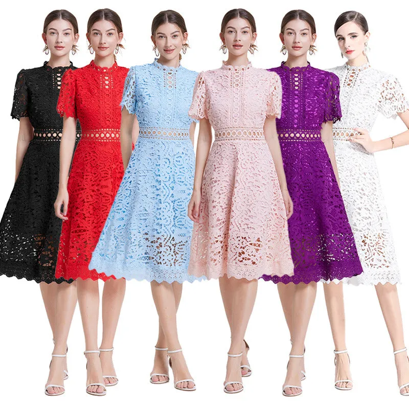 Diynav Temperament-����-In-So-Potted Lace Dress 2025 Spring/Summer New French High-End Squeer Hook Water-Soluble Lace Dress