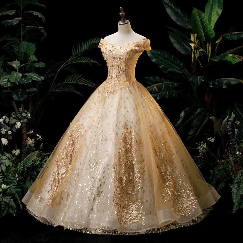 Diynav Dress Female Solo Performance Suit Pony Dress Long Annual Meeting Host Gold Dress