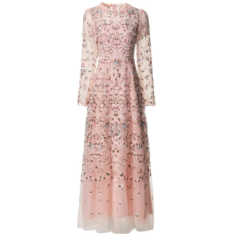 Diynav Industry Bird Embroidered Nail Lace Collar Long-Sleeved Black Dress Dress Spring And Summer Women's Clothing New 2025