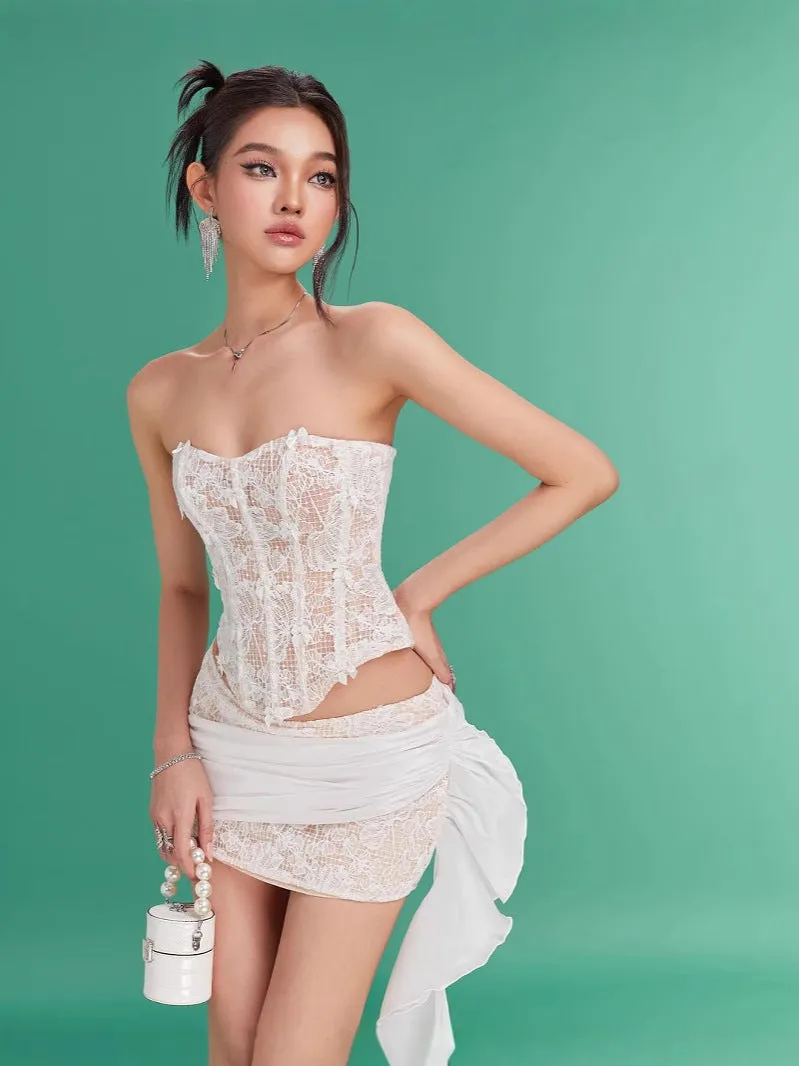 Diynav Lace Lace Lace Tective Back Strapped With Ass Dress Two Sets