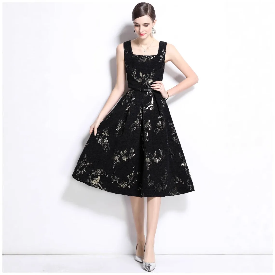 Diynav Senior Sense Of The Temperament Sleeveless Long Dress Light Mature Sister Wind Reduction Age Thin Black Broken Flower Dress Woman