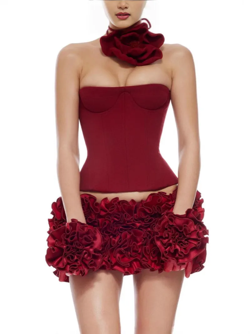 Diynav Three-Dimensional Flower Sexy Strapping Bra Two Sets Of Tight Floral Skirt Ultra-Short Skirt Dinner Skirt Dress