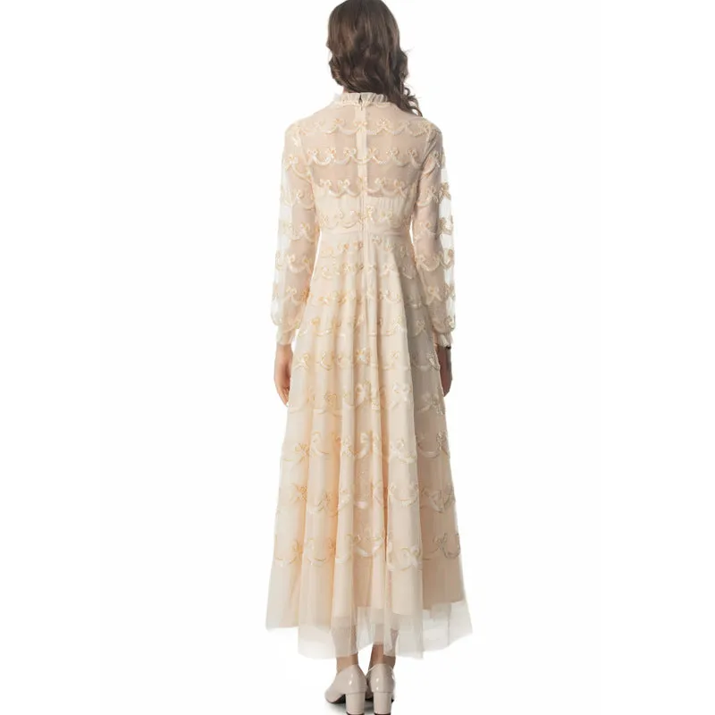 Diynav Perspective Heavy Industry Lily Long-Sleeved Princess Dress Net Yarn Dress New Women's Summer Autumn 2024