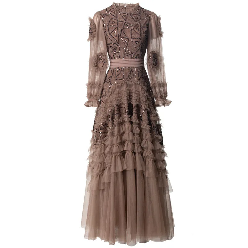 Diynav Lint Collar Retro Net Yarn Dress Dress Dress New Spring And Summer 2025